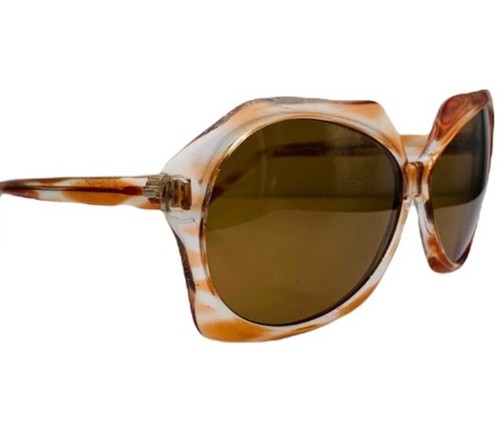 Occhiali da sole oversize anni '70, montatura arancione e bianca traslucida, Made in Italy - Foto 4 di 6