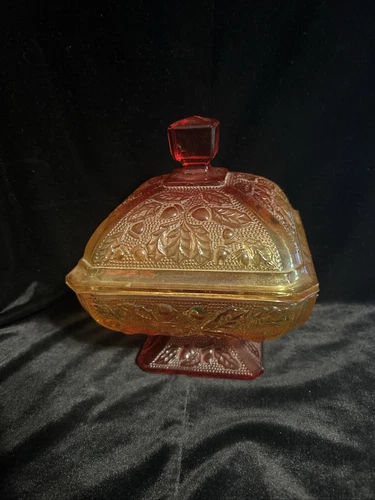 1960's Vintage Jeanette  Carnival Glass Candy Dish with Lid! Gorgeous!