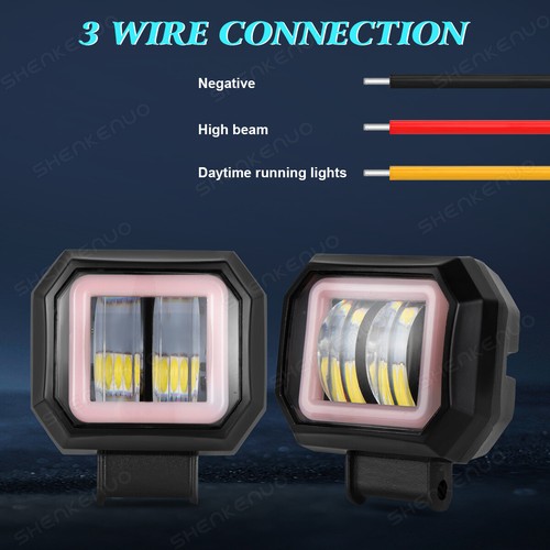 2x 3in LED Work Light Bar Spot Driving Fog Pods DRL Red Halo Offroad 4WD ATV SUV - Picture 2 of 16