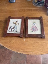 Two Vintage Needle Point Framed Pictures Oak Hand Made Frames 1958
