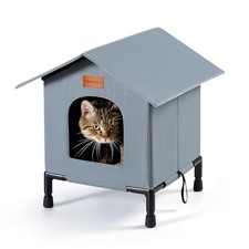 Insulated Outdoor Cat House Weatherproof Warm Feral Cat Shelter for Medium Grey