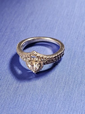 Pandora Sparkling Elevated Heart Halo Ring w/Wishbone Pavé CZ Size 7