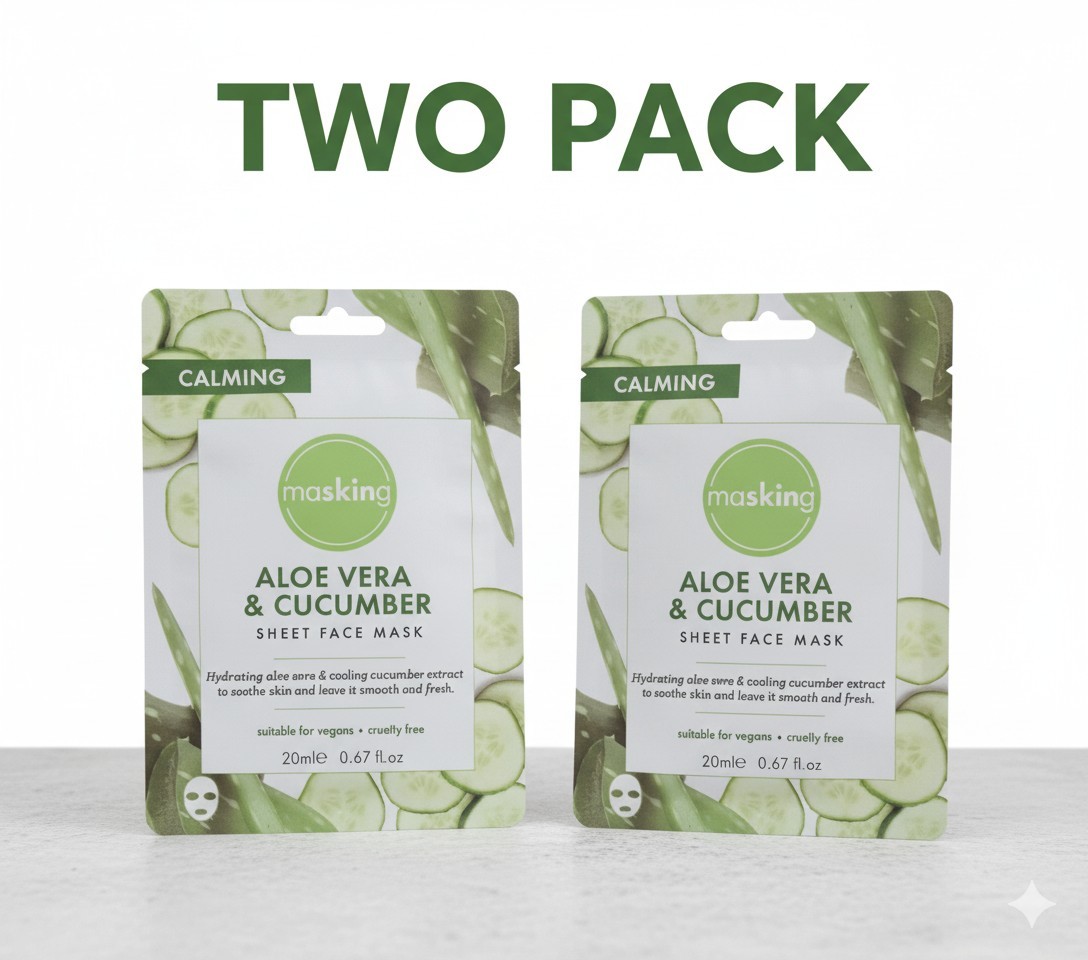 BNIP MASKING Aloe Vera & Cucumber Face Masks 20ml Vegan/Cruelty Free x2