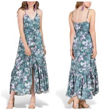 Mi Ami Sage Green Floral Ruffle Maxi Dress Strappy Derby Garden Party - Small