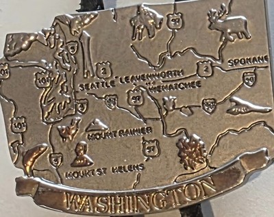 Vintage Metal Bolo Tie, Nice Map of the State of Washington, Nice Western Design