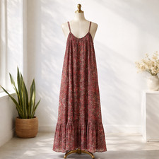 NWOT Natural Life Maxi Dress Medium Floral Tasseled Ruffle Hem Spaghetti Strap