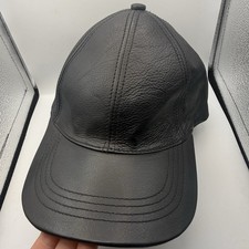 Black Genuine Leather Baseball Cap Adjustable Unisex Casual Vintage Hat
