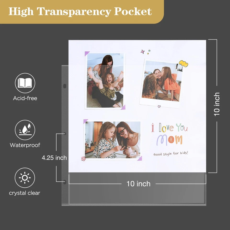 Álbum de fotos álbum de recortes hágalo usted mismo de 3 anillos grande de 10x10 pulgadas con 20 plásticos Foto 4 de 4