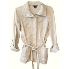White House Black Market Cream Khaki Utility Zip Jacket with Waist Tie Size 10