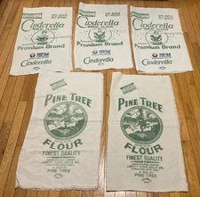 Vintage Lot Of 5 Flour Sacks Cinderella Pine Tree Unused Feed Sack Green