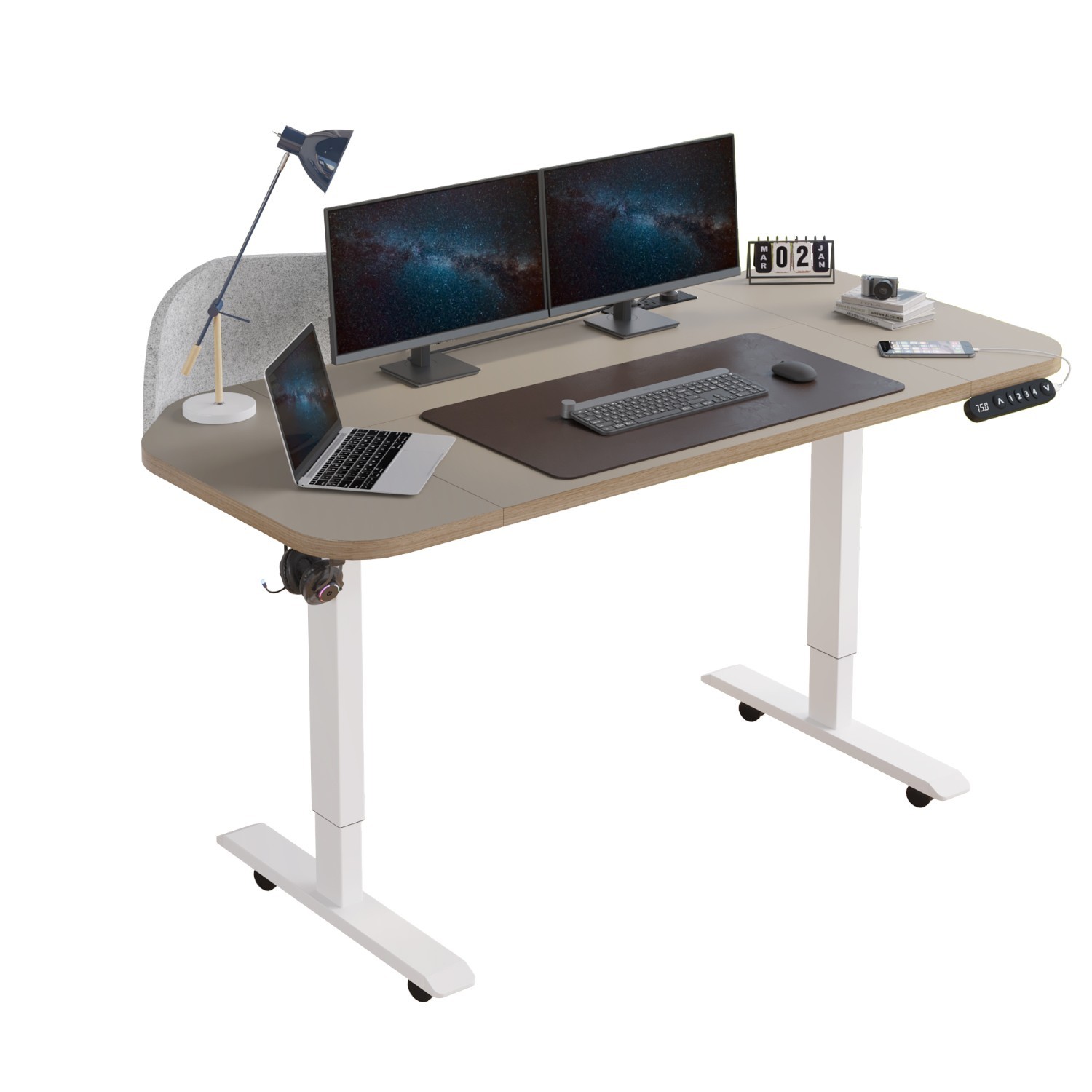 63'' Height Adjustable Standing Desk with a Gray Desk Divider