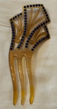 Vintage Celluloid Ladies Hair Comb Blue Rhinestones 2  X 5  