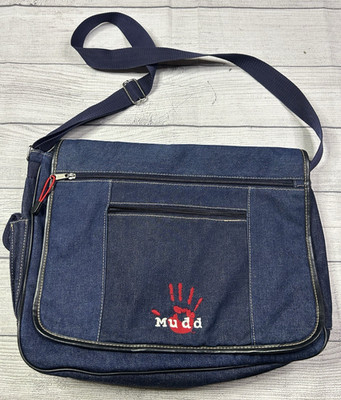 Vintage Y2K MUDD Denim Crossbody Messenger Bag Blue Laptop School Multi Pocket