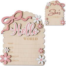 Baby Announcement Sign, Hello World Newborn Sign for Hospital, She  S Here Card,