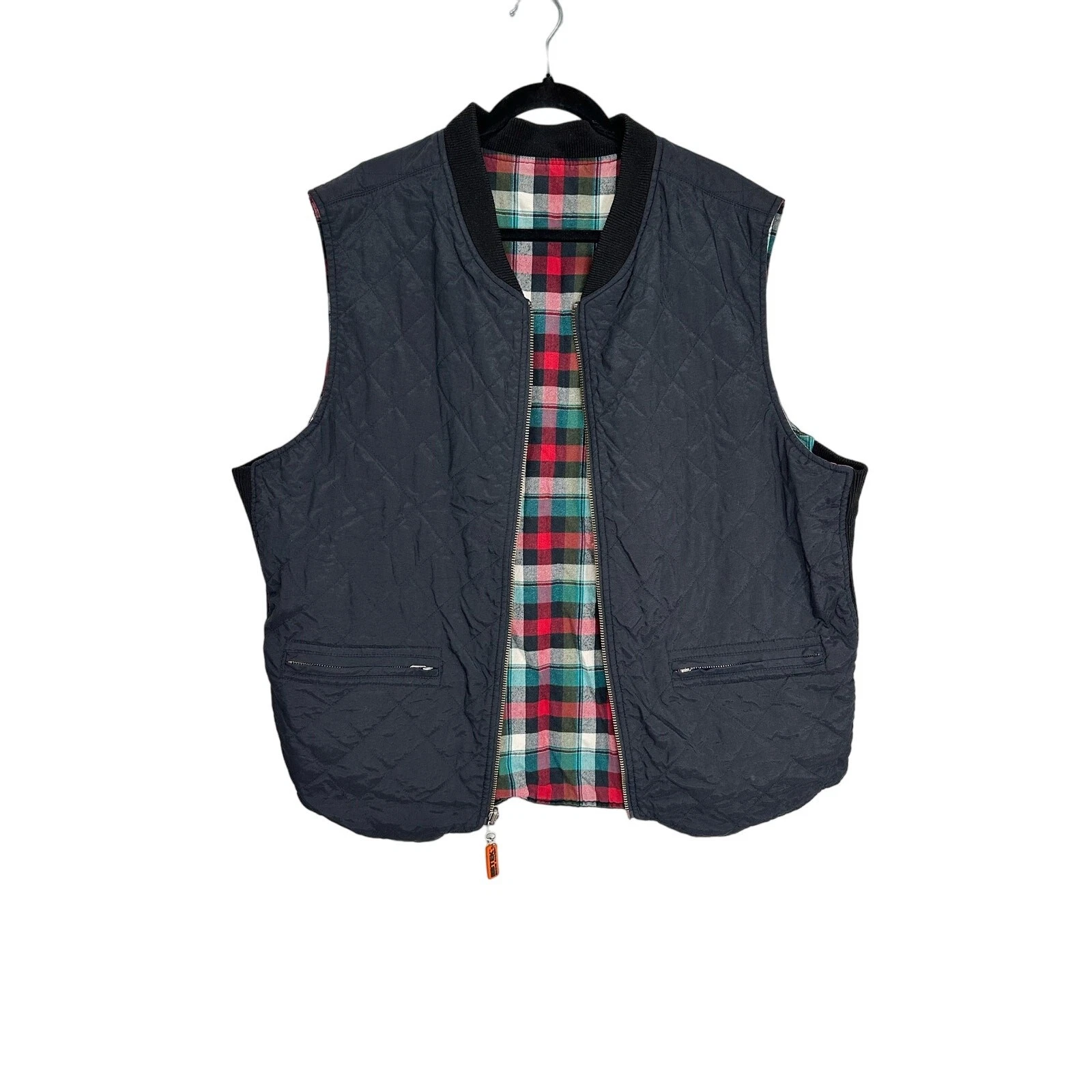 Eddie Bauer Tek Men’s Black Quilted Flannel Reversible Outdoor Vest Size XL