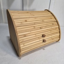 Vintage Oak Wooden Roll Top Bread Box Country...