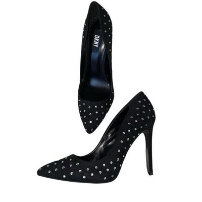 DKNY GWENI Black Suede Rhinestone Pointed Toe Stiletto Pumps Womens Size 9.5M
