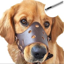 Dog Muzzle Leather, Soft Secure Anti-Barking Leather Muzzle for Large Sized D...
