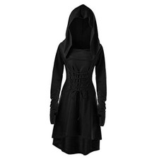 Womens Renaissance Costumes Medieval Vintage Hooded Dress - Hooded Small Black