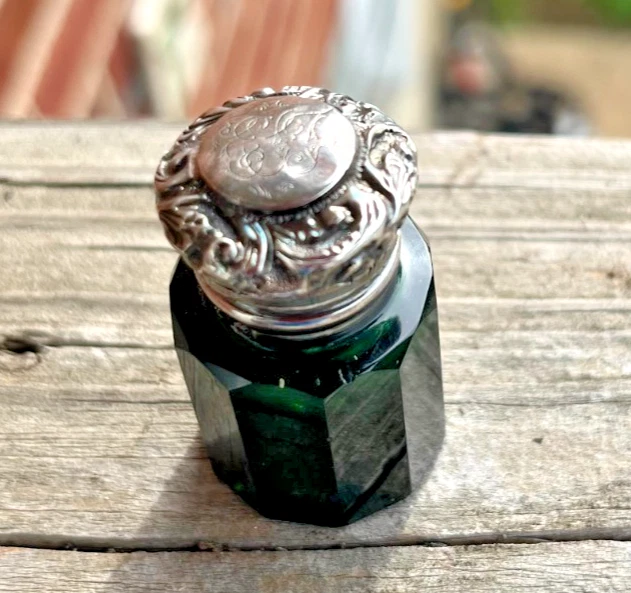 Botella de perfume de cristal victoriano tapa de reposo esterlina Reino Unido CC May & Son 1895 Foto 4 de 4