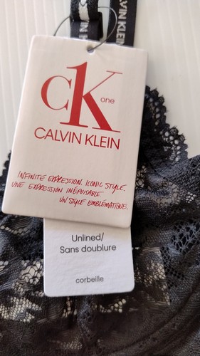 CALVIN KLEIN Underwear Set Bra & briefs BNWT Size S 12B Sheer Black Lace demi - Picture 11 of 15