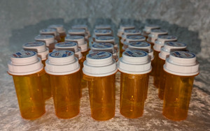 LOT Of 25 CLEAN Amber Empty Pill Bottles From Meijer Same Size 3" To Lid Top
