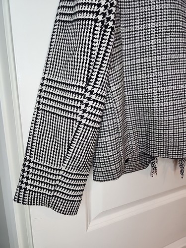 Blazer Chico's donna 1,5 grigio a quadri tweed bordo frange aperto davanti giacca classico - Foto 16 di 16