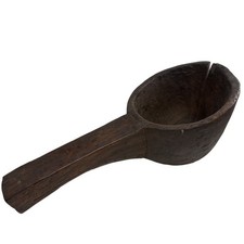 Large Antique Primitive Wooden Handled Bowl Ladle Hand Carved Folk Art