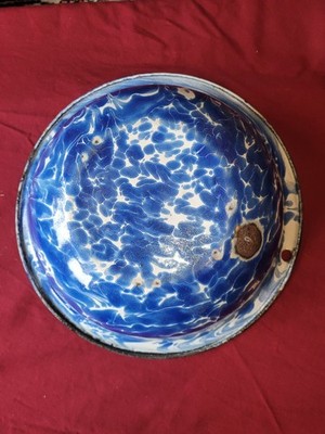 Vintage Enamelware Basin Bowl 11   x 3.5   - blue marble pattern