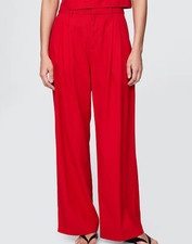 Gap Women's 365 High Rise Pleated Wide Leg Linen Blend Red Trousers Sz 2 NWT