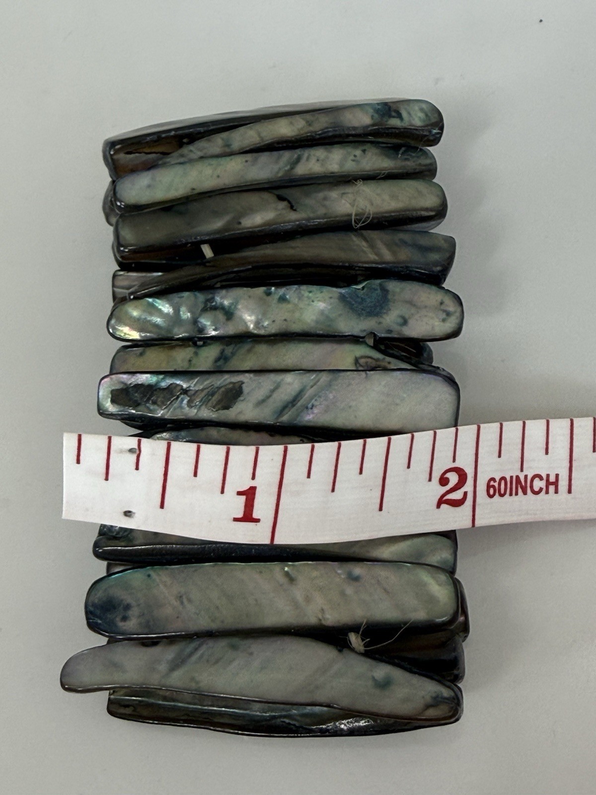 Wide Abalone Shell Stretch Bracelet Iridescent Pa… - image 4