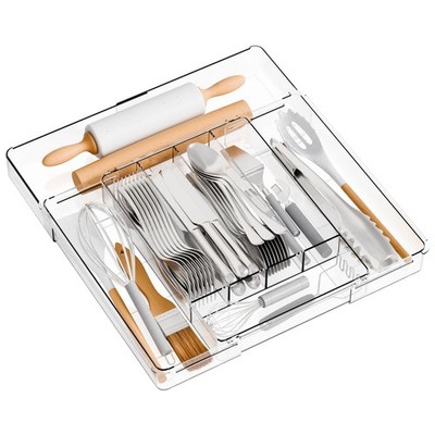 Yieach Acrylic Clear Expandable Kitchen Utensil 9.4Wx12.6Lx2H Inch,