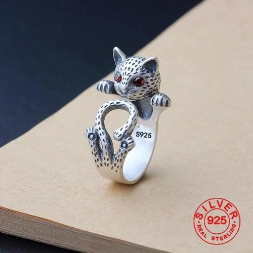 925 Sterling Silver Ring Women Vintage Adjustable Leopard Band Fashion Gift
