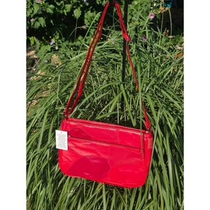 Rouge véritable cuir Patchwork Crossbody Sac recyclé style vintage