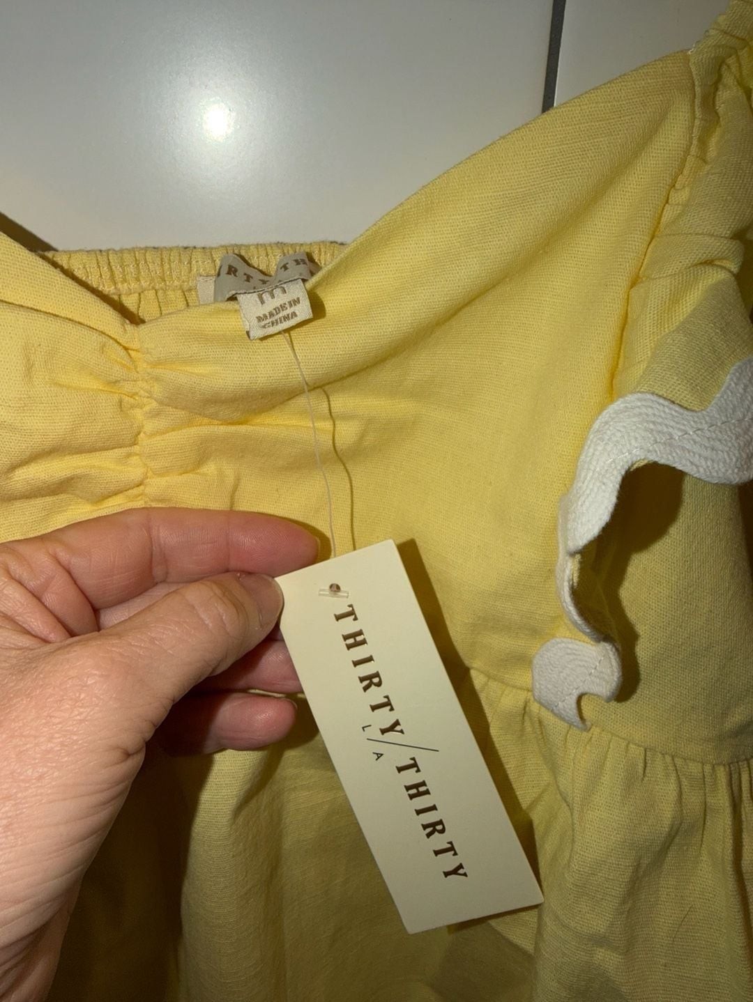 THIRTY/THIRTY L.A. Yellow Ruffle Sleeve Smocked Peplum Top, photo 4