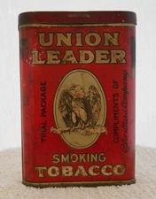 Empty ~  UNION LEADER TOBACCO TIN,Trial Package Compliments of P.Lorillard Co