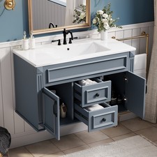 36" Wall Mounted Bathroom Cabinet w/Ceramic Sink Drawers,Modern Vanity Cabinet