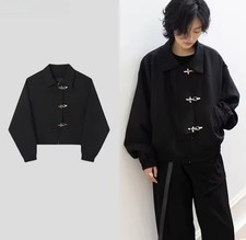 Bomber Jacket Fireman Metal Clasp Men's Black Zipup Streetwear Collar M