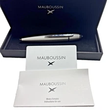 MAUBOUSSIN Le Premier Pearl White Twist Ballpoint Pen w/ Diamond + Box & Papers