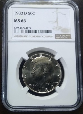 1980 D Kennedy Half Dollar Unc NGC MS 66 Coin, JFK, Fifty Cents 50 ...