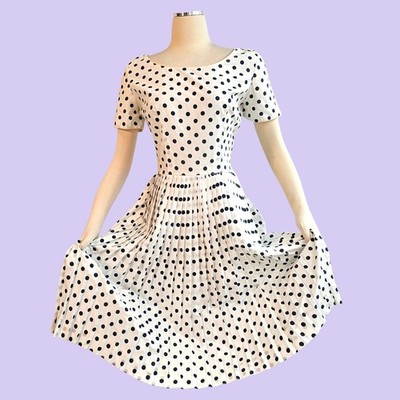 Vintage 1950s Dress Fit and Flare Style Pinup Rockabilly White Black Polka  Dots | eBay