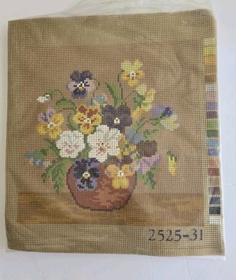 VINTAGE HALF-CROSS-STITCH KIT Vase of Flowers MADE IN GERMANY 10x10'' NIP & Frame