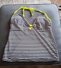 Women  s Striped Halter Tankini Swim Top Padded Cups Size 12 C Black/White/Yellow