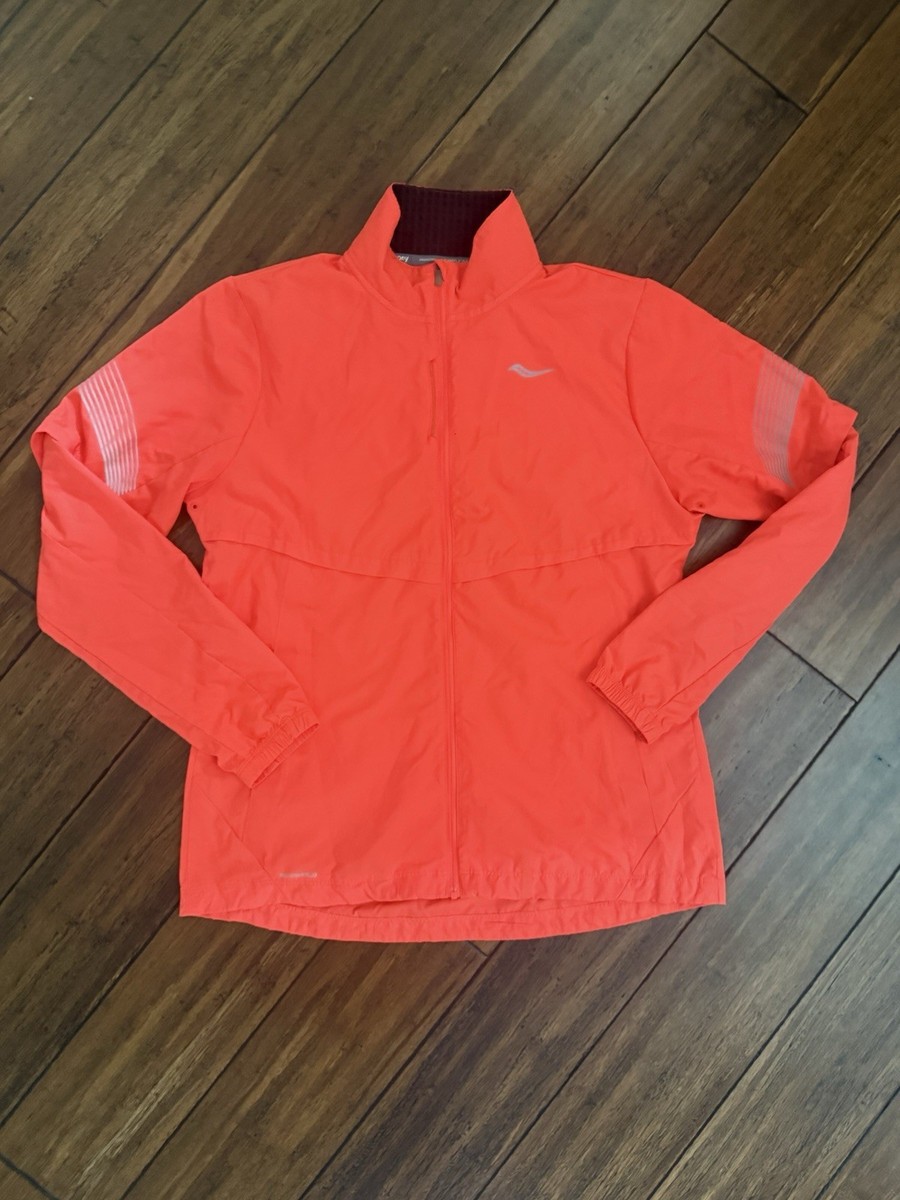 Saucony Women’s Lightweight Running Jacket Windbreaker Large Orange Reflective