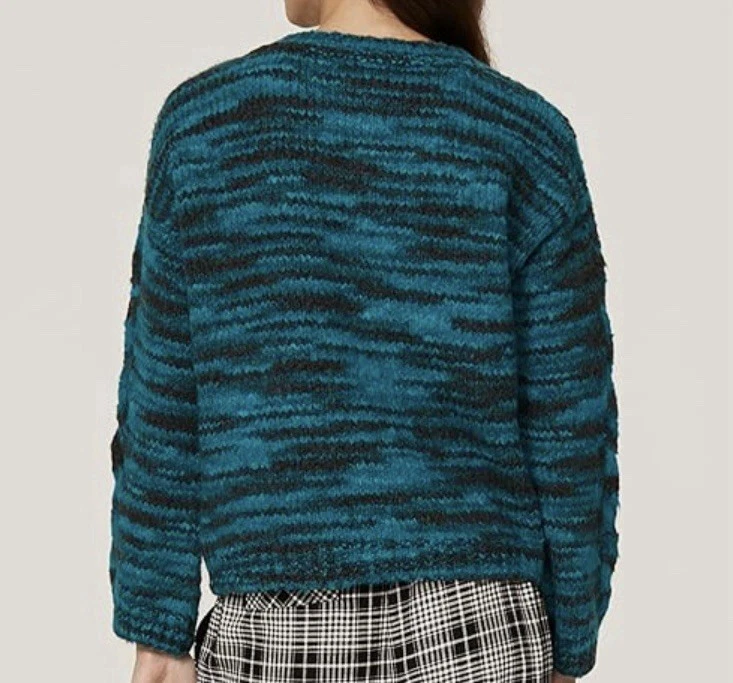Teal Blue Black Crisscross Chunky Wool Sweater Spain 36 SitaMurt Anthropologie S - Image 4 of 4
