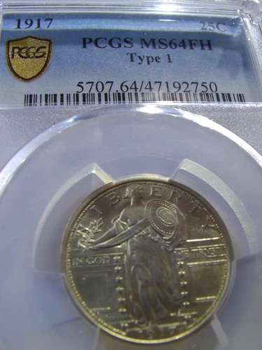 1917 standing liberty quarter type 1, pcgs ms-64FH, stunning