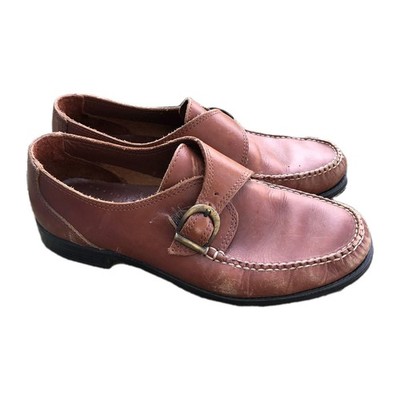 G.H. BASS WEEJUNS WOMENS SZ 6.5 Brown LEATHER LOAFERS Rivy Side Buckle