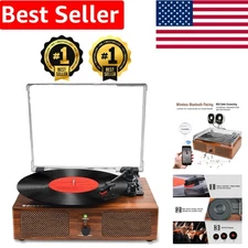 Vintage Wireless Bluetooth Vinyl Record Player with Built-in Speakers & USB