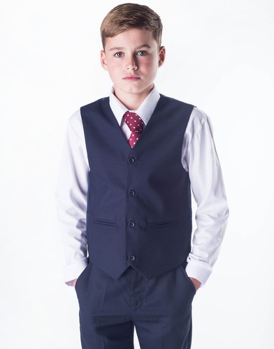 Boys Suits 4 Piece Navy Waistcoat Suit Wedding Page Boy Baby Formal Party Smart - Picture 6 of 6