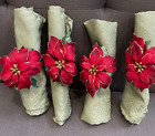 NEW ASHLAND CHRISTMAS RED POINSETTIA NAPKIN RINGS & NAPKINS SET OF 4
